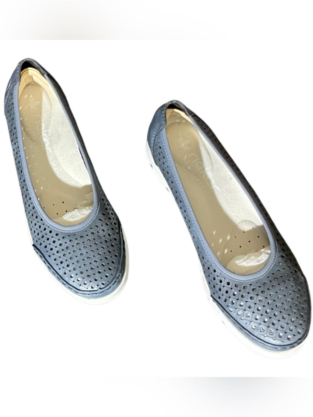 Rieker Blue Leather Laser Cut Ballet Flats Slip On Shoes EU 39 US 8
